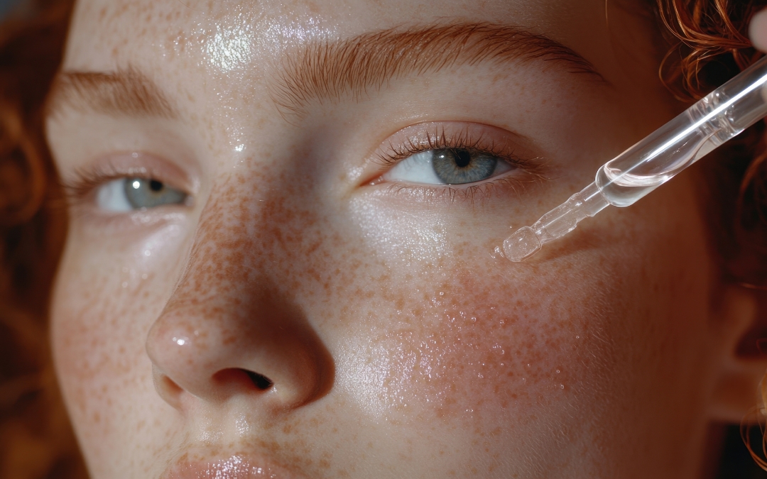Mujer aplicándose un sérum de retinol.